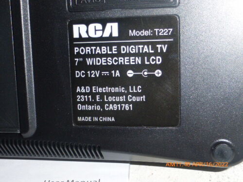 RCA 7" Widescreen LCD Portable Digital TV T227 Built-in Rechargeable Battery - Picture 6 of 7