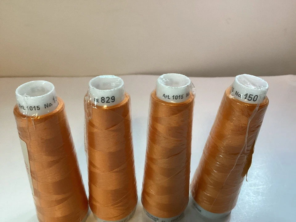 Mettler Metrosene Swiss Superfine Polyester Thread Cone Lot of 4 ORANGE 829 - Image 3 of 4