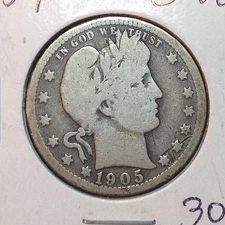 1905   G-VG   Barber Quarter   Y part T   Better Date      Combined Shipping
