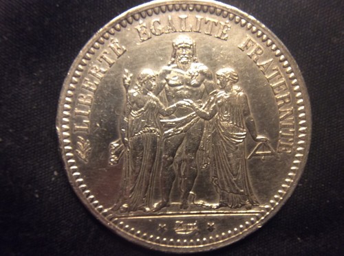 1873 A, FRANCE,5 FRANCS,ANTIQUE,25 grams SILVER,37mm,large coin - Picture 2 of 4