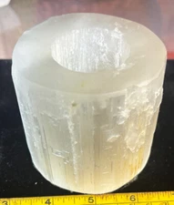 Selenite votive candle holder cylinder shape