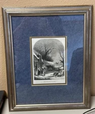 Framed Antique Etching "The First Fall of Snow"