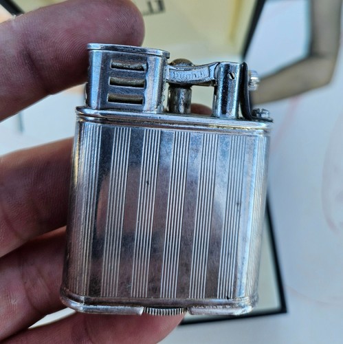 Encendedor de gasolina vintage Alfred Dunhill enchapado en plata brazo elevador y caja original - Imagen 6 de 12