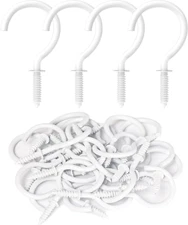 Screw Hooks, 1-1/4 Inch Metal Screw in Cup Hooks, White, 50 Pcs