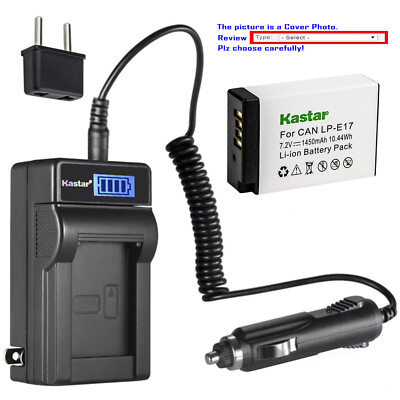 Kastar Battery LCD AC Charger for Canon LP-E17 LPE17 & Canon M3 M5 M6 Mark II