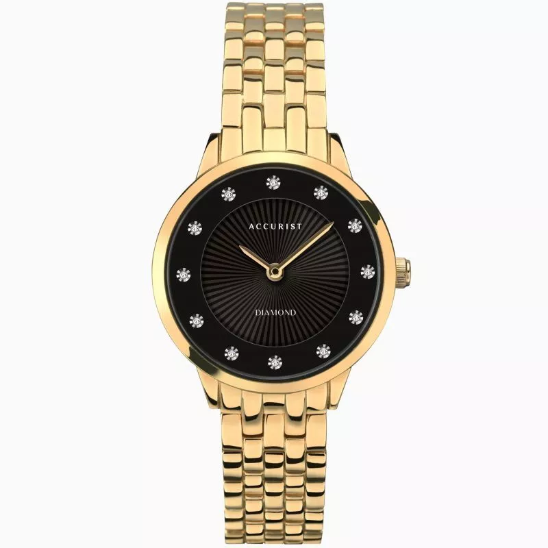 Ladies New Accurist Gold 12 x Real Diamond black Dial Watch Rp