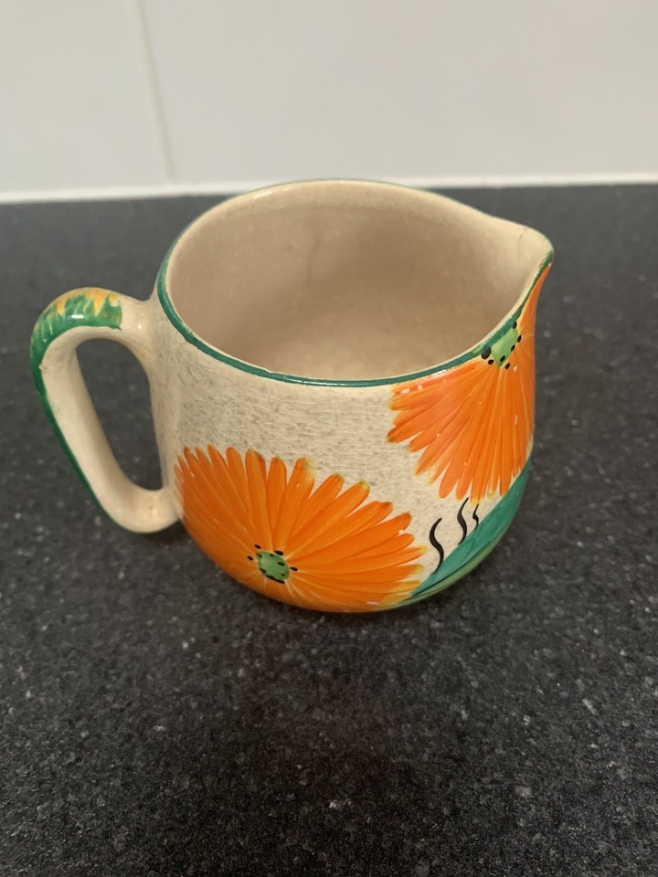 Art Deco Hand painted Milk Jug Creamer Hand Painted Flowers Vintage
