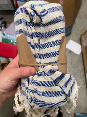 Blue White Fringe Throw Blanket