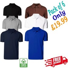 Pack of 6 Men's Polo Shirt 100% Cotton Short Sleeve Plain Solid Casual Tops -DL