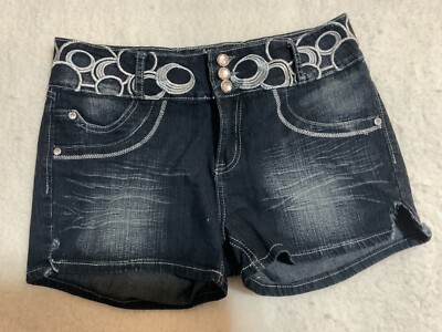 MI Jean shorts Juniors size 13 dark blue denim embroidery bling