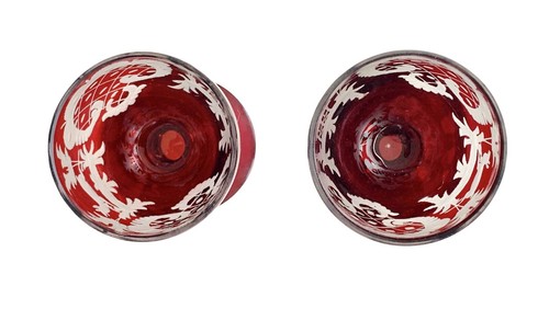 19th Century Bohemian Cordial Glasses Ruby Flashed & Engraved pair deer - Picture 9 of 10