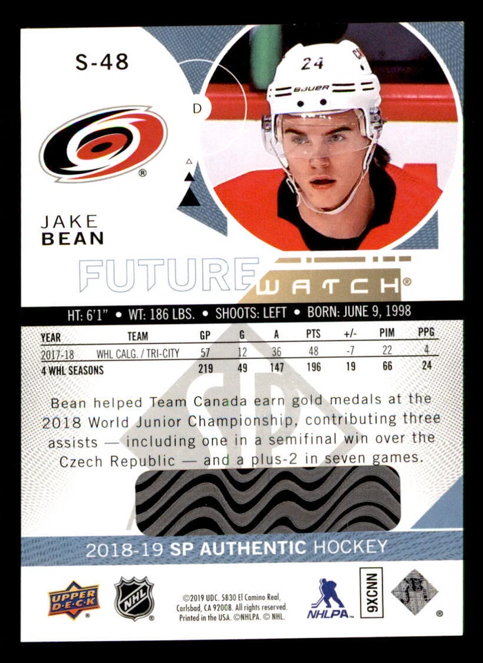 2018-19 SP Authentic Spectrum FX #S48 Jake Bean FW - Image 2 of 2