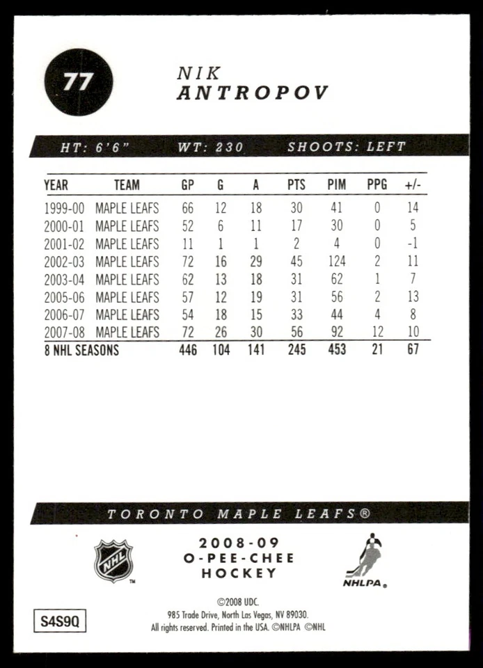 2008-09 O-Pee-Chee Gold Nik Antropov Toronto Maple Leafs #77 - Image 2 of 2