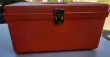 Vintage Wil-Hold Orange Sewing Box Wilson MFG USA w/ Thread Buttons & Notions