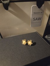Vintage Antique Elegant Gold Tone Metal Pearl Stone Earrings Jewellery Git Box