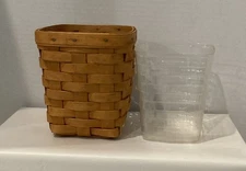 Longaberger Handmade Small Woven Basket 6.25 X 5” With Plastic Protector / Read