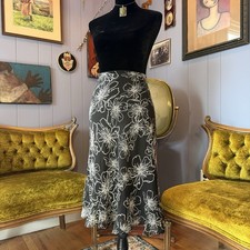 Vintage Y2k Notations Black Floral Fairy Grunge Whimsigoth Midi Skirt Size L