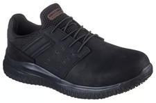 NEW MENS SKECHERS WORK DELSON 3.0 SR Black LEATHER Shoes AUTHENTIC IN BOX