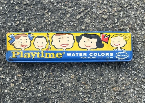 Vintage 39 cent Water Colors Hinged Tin Playtime Binney & Smith Crayola Paints