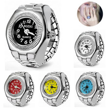 Diamond Stylish Round Analog Quartz Ring Watch Dial Elastic Band Finger Watch UK