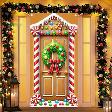 Gingerbread House Door Cover 71x35 Inch Christmas Door Banner Winter Holiday Dec