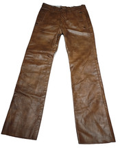 Distressed Light Brown Men  s Biker Leather Trousers  Slim Fit Motorcycle Pants