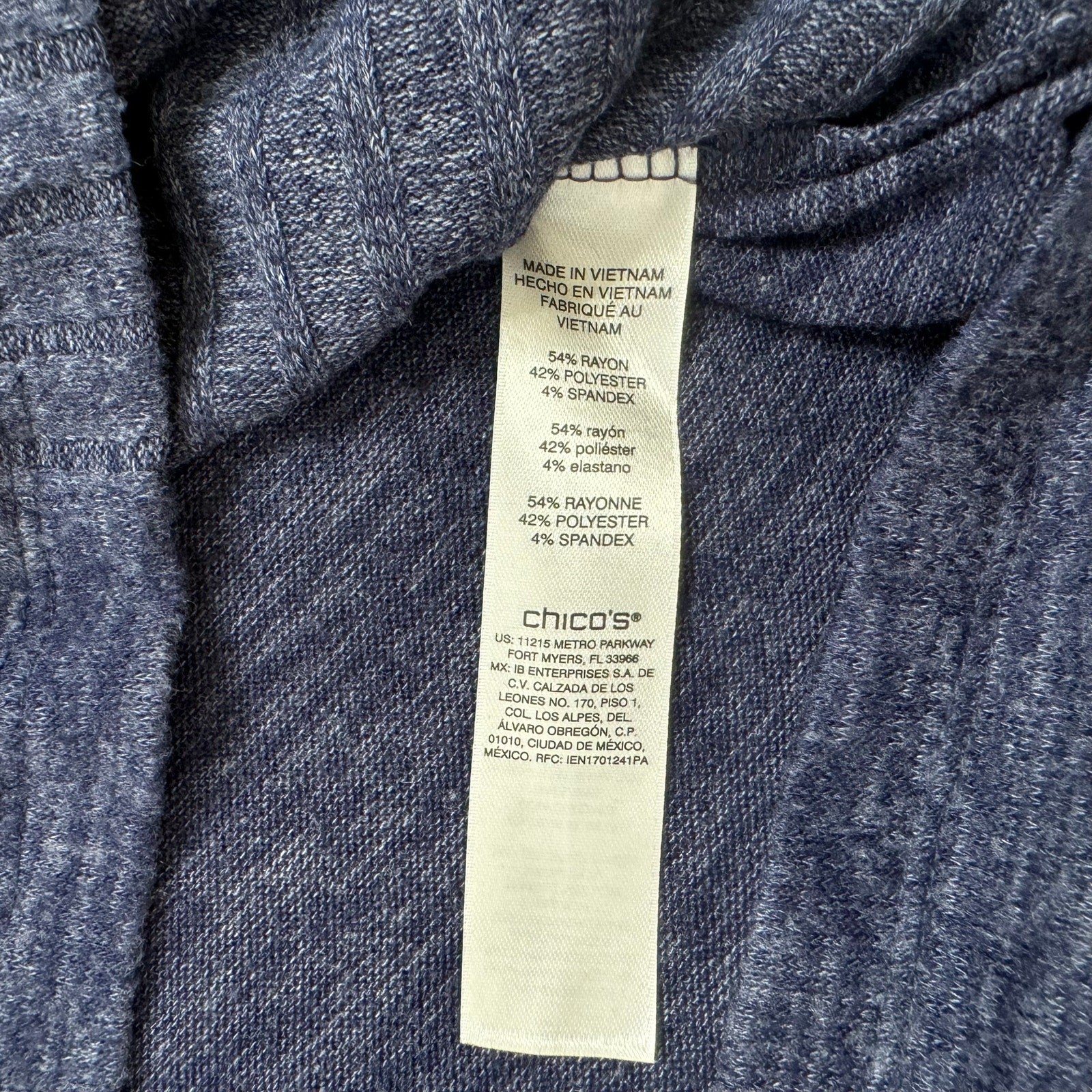 CHICOS Denim Blue Patchwork Knit Pullover Sweater… - image 7