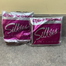 Vintage NIP Silkies Sheer Toe To Waist Pantyhose Size Medium Mocha 2 Pair