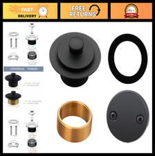 Matte Black Tub Drain Lift Turn Trim Set with Overflow Faceplate Kit, Universa