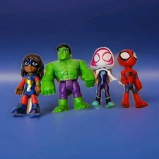 Marvel Spidey & His Amazing Friends Lot of 4 Figures Hulk Ms Marvel Miles Gwen