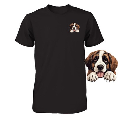 Funny St Bernard Dog Peeking Pocket Tshirt Cute Puppy Dog Lover Tee Print Gift