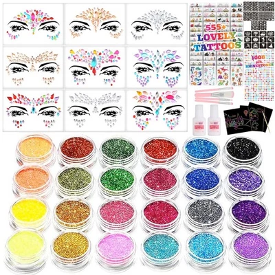 FACEGEM LONDON Glitter Tattoos for kids, Glitter tattoo kit, Face Gems, Rhinestones ARTBOXSET-A