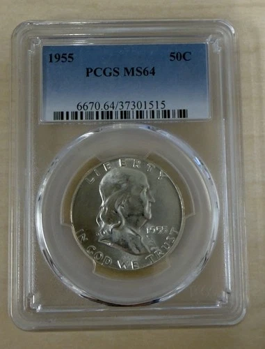 1955 Franklin Half Dollar PCGS MS64 90% Silver. Excellent Collector Coin.