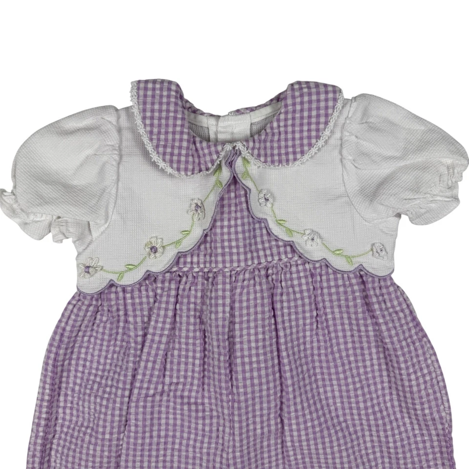 First Moments Baby Girl 6-9 М фиолетовый имбирь комбинезон наряд Puff рукав вышивка - Изображение 2 из 4