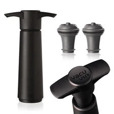 Vacu Vin Original Wine Saver with 2 Vacuum Bottle Stoppers – Black Wine Prese...