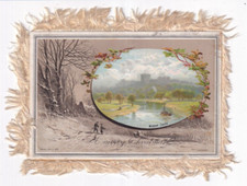 Windsor Balmoral castle, views 2 sided Victorian fringed Christmas card R. Tuck
