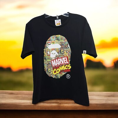 BAPE Marvel Comics Bape Head T-shirt Size S Black A Bathing Ape Colab Shirt