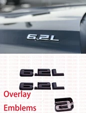 2PCS Front Hood Matte Black 6.2L Overlay Emblem Letters Fit 2019-2022 Silverado