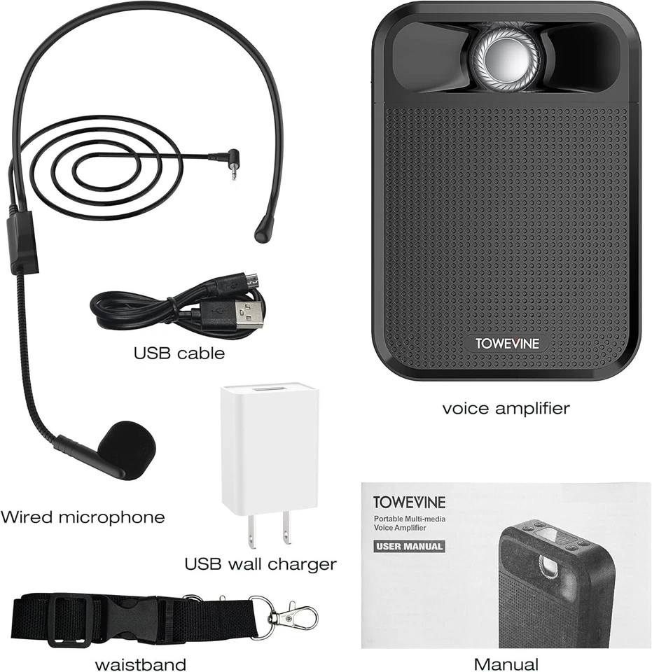 Amplificador de voz portátil, micrófono recargable Towevine para profesores, altavoz Foto 3 de 4