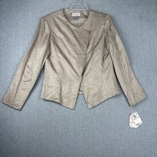 Adrianna Papell Blazer Womens 14 Beige Sequin Glamorous Silk Button Up NWT 188