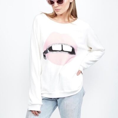 Lauren Moshi Noleta Pink Foil Zipper Mouth Sweatshirt Size M
