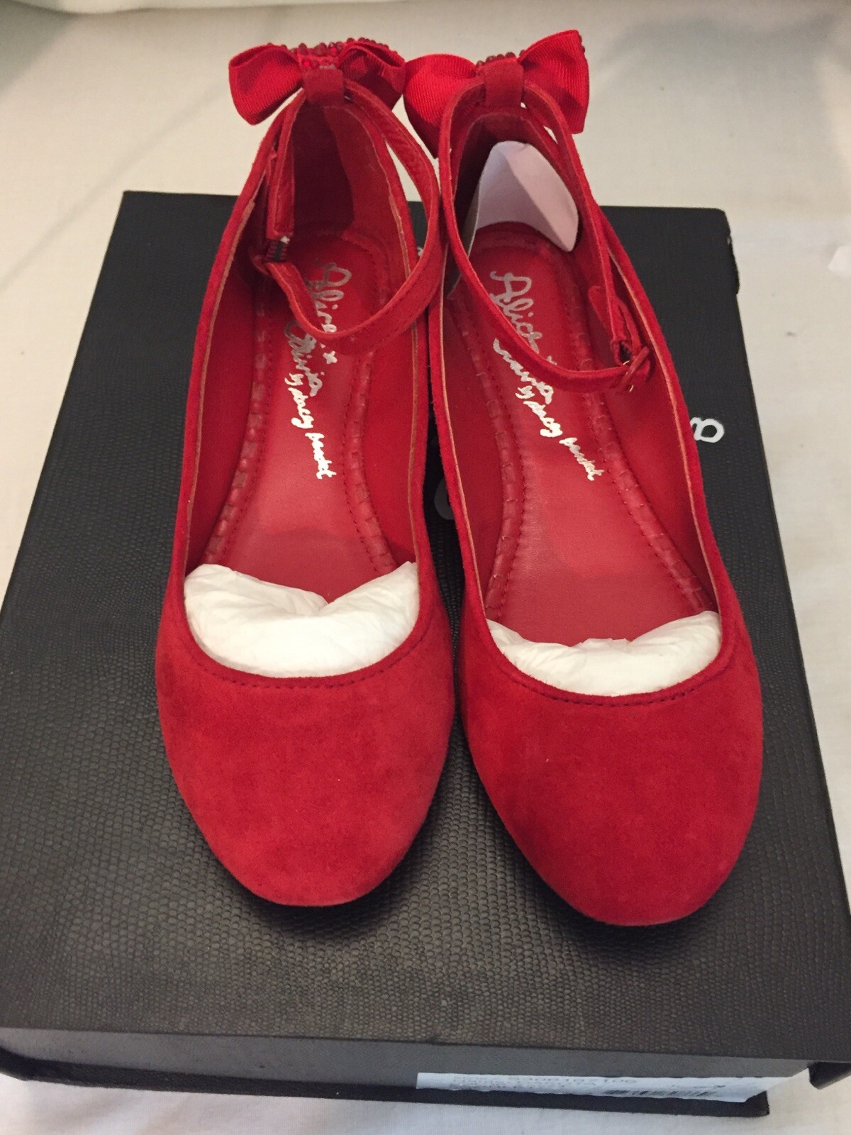 red suede ballet flats