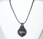 Artglass Pendant w Bronze Running Greyhound or Whippet, Braided Leather Necklace