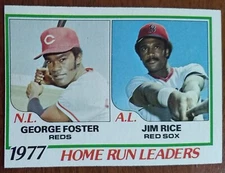 JIM RICE, GEORGE FOSTER, 1978 TOPPS 1977 HOME RUN LEADERS #202, RED SOX, REDS