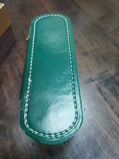 Vintage Shoe Shine Brush Manicure Kit Top Grain Cowhide Kelly Green Case w box