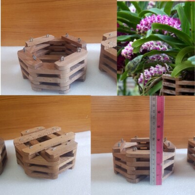 3 x 6 ''Wood Octagonal Slat Vanda Orchid Basket with Hooks
