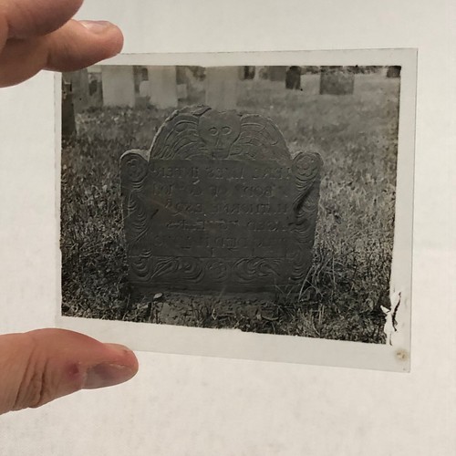 Salem Witch Trial Judge Grave with Winged Skull Creepy Glass Lantern Slide - Picture 2 of 7
