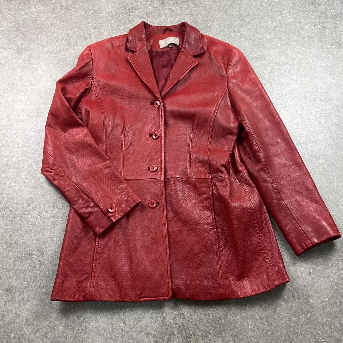 Women s Liz Claiborne Red Snakeskin Effect Leather Coat Jacket