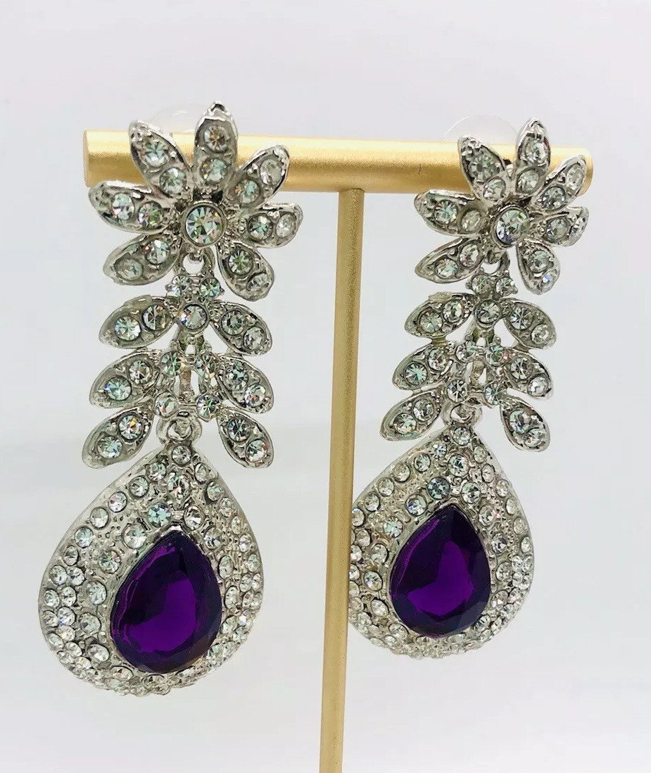 Long Amethyst Rhinestone Drop Dangle Earrings 3 I… - image 4