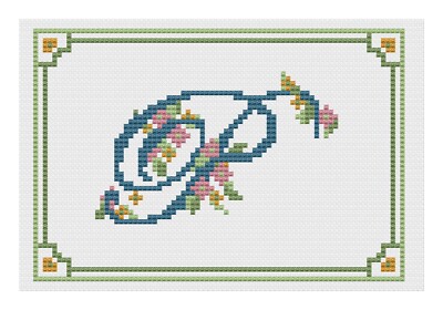Cross Stitch Sampler Kit or Pattern - Florashell - Alphabet Letter P